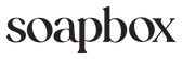 The image shows the word 'soapbox' in a bold, black font.