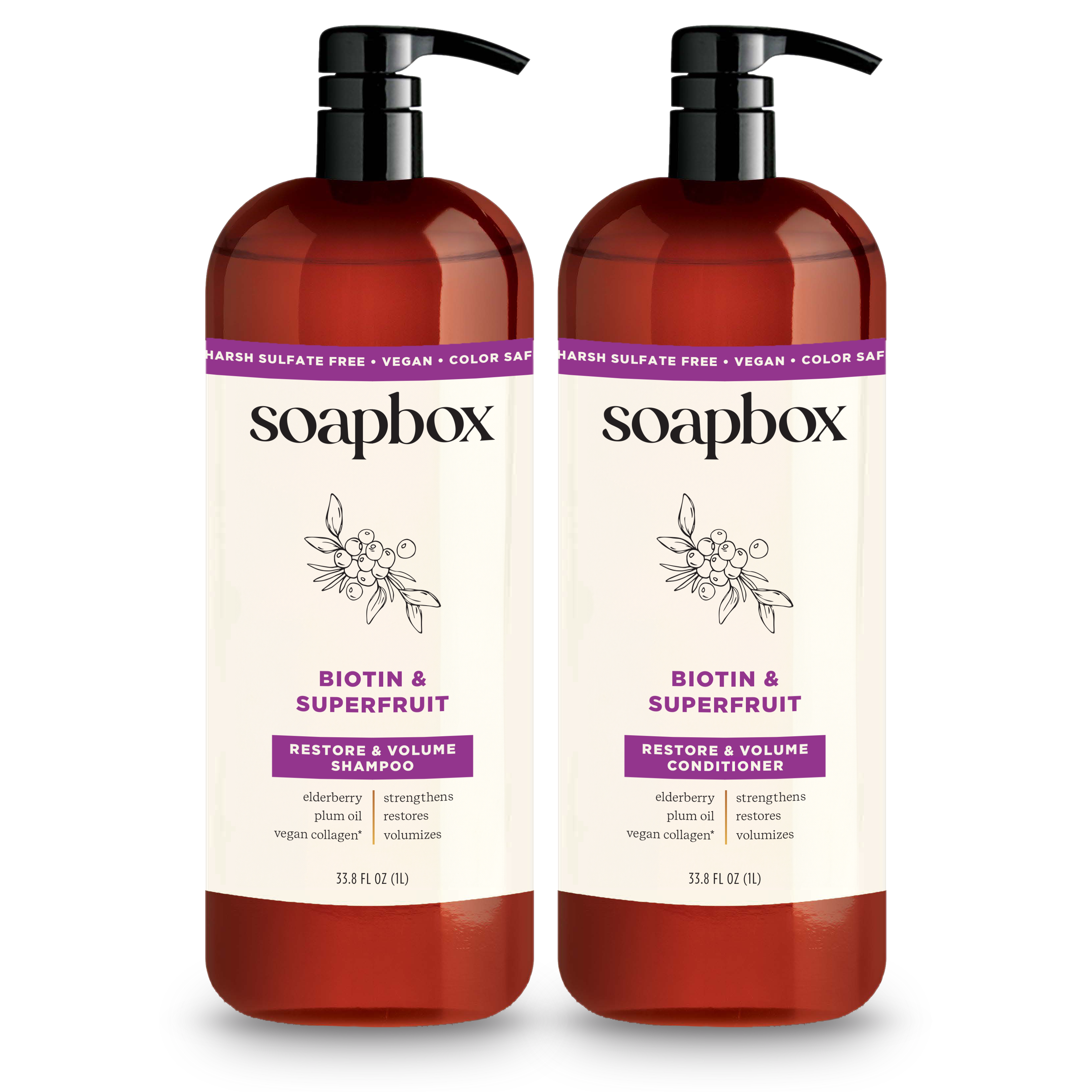 Biotin & Superfruit Volumizing Shampoo + Conditioner Set - 1 Liter